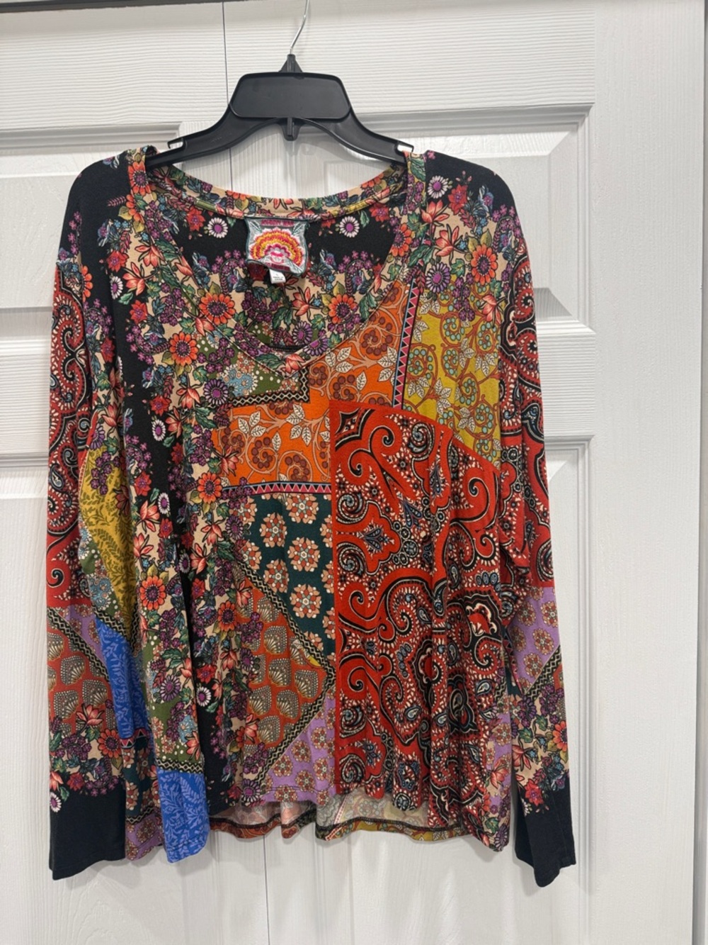 Johnny Was Moa Janie Favorite V-Neck Paisley Print Long-Sleeve Top Large boho